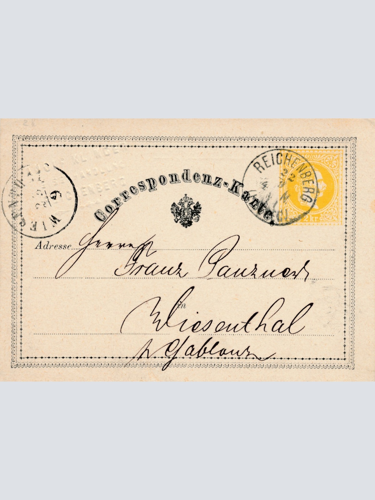 2 Kreuzer Ganzsachen - Karte 1871 aus Reichenberg (10513)