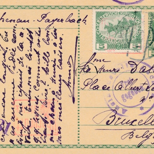 5 Heller Ganzsachen - Karte aus Wien nach Brüssel + 5 heller ZF (10460)