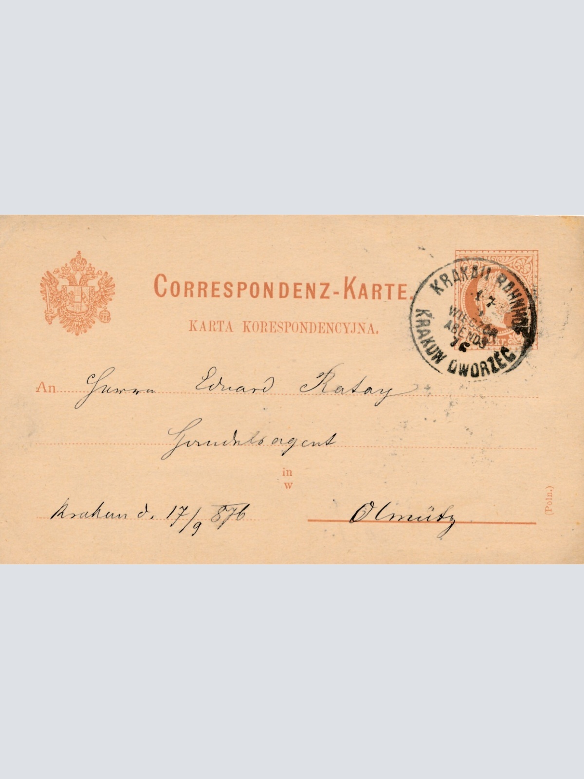 2 Kreuzer Ganzsachen - Karte 1876 aus Krakau (10448)