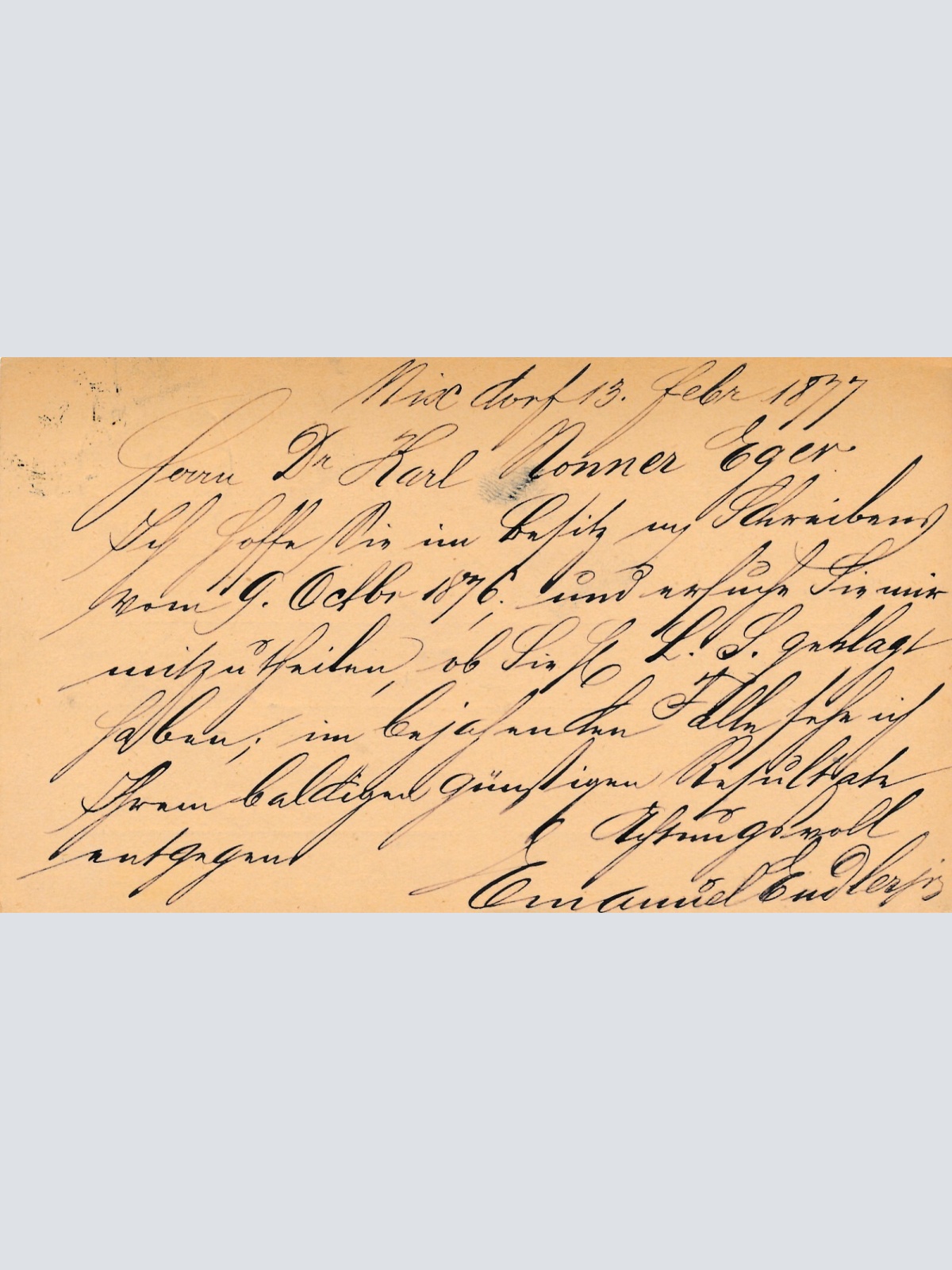 2 Kreuzer - Ganzsachen - Karte 1877 aus Nixdorf (10858)