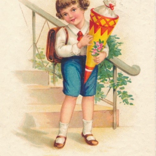 Motiv - Karte Erster Schultag Mädchen mit Schultüten (10775)