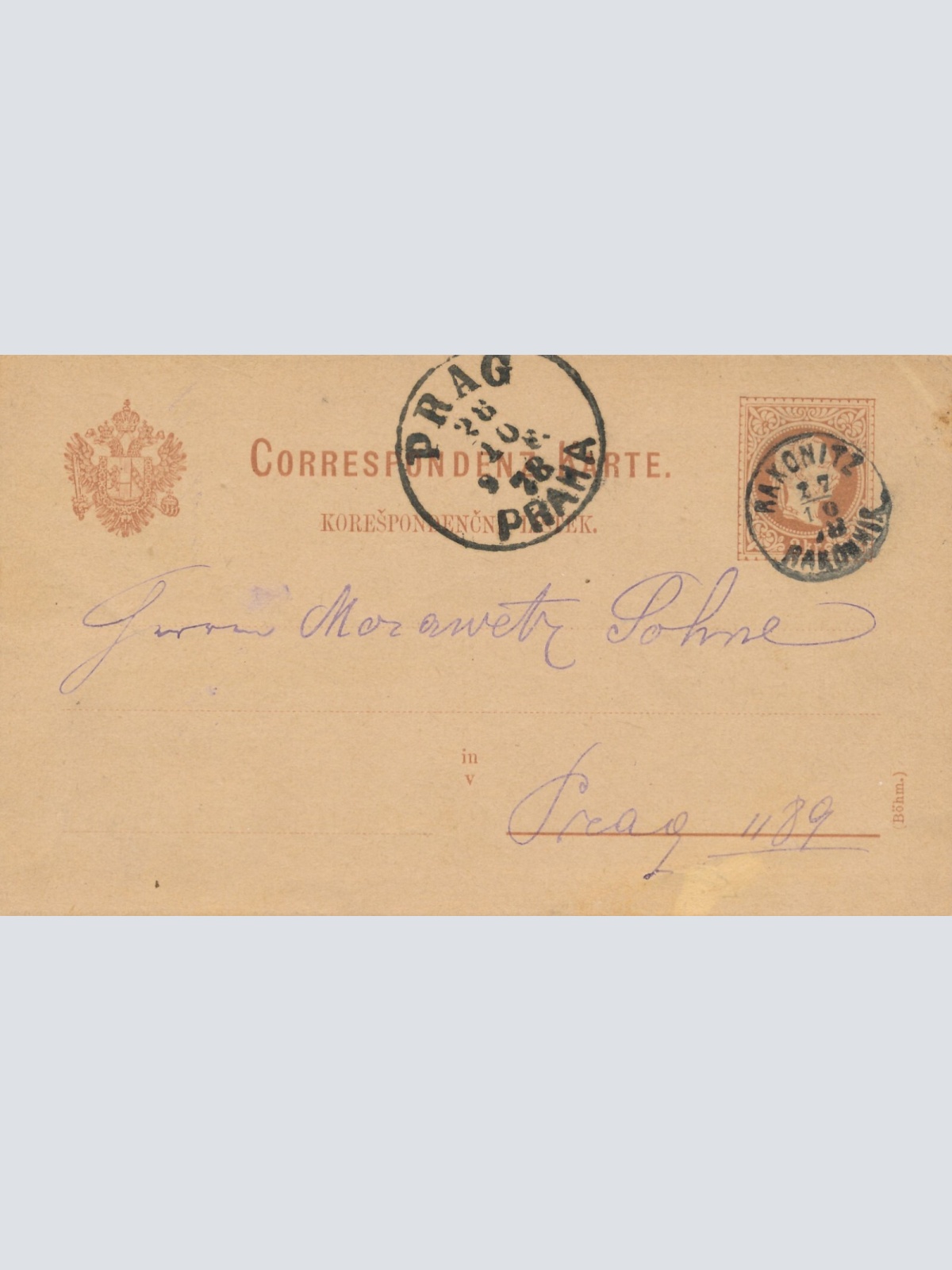 2 Kreuzer - Ganzsachen - Karte 1878 aus Rakonitz (10854)