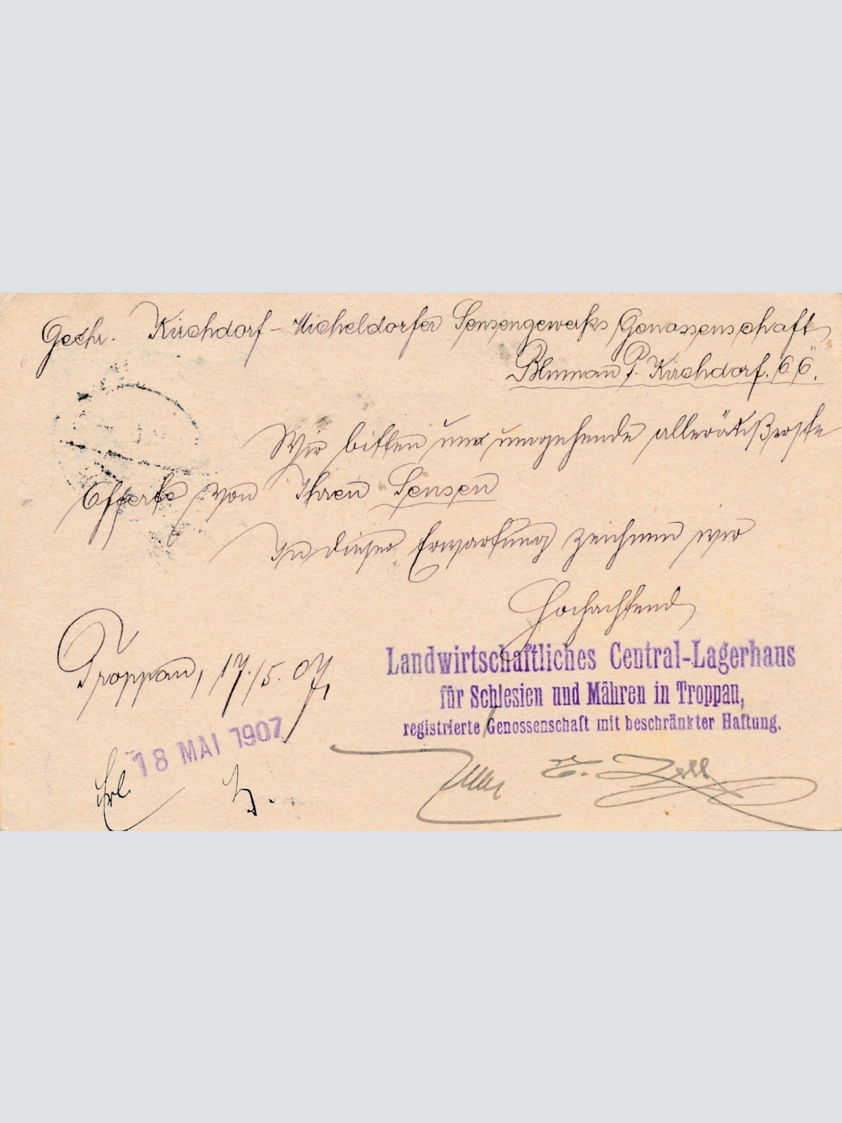 5 Heller Ganzsachen - Karte 1907 aus Troppau (11386)