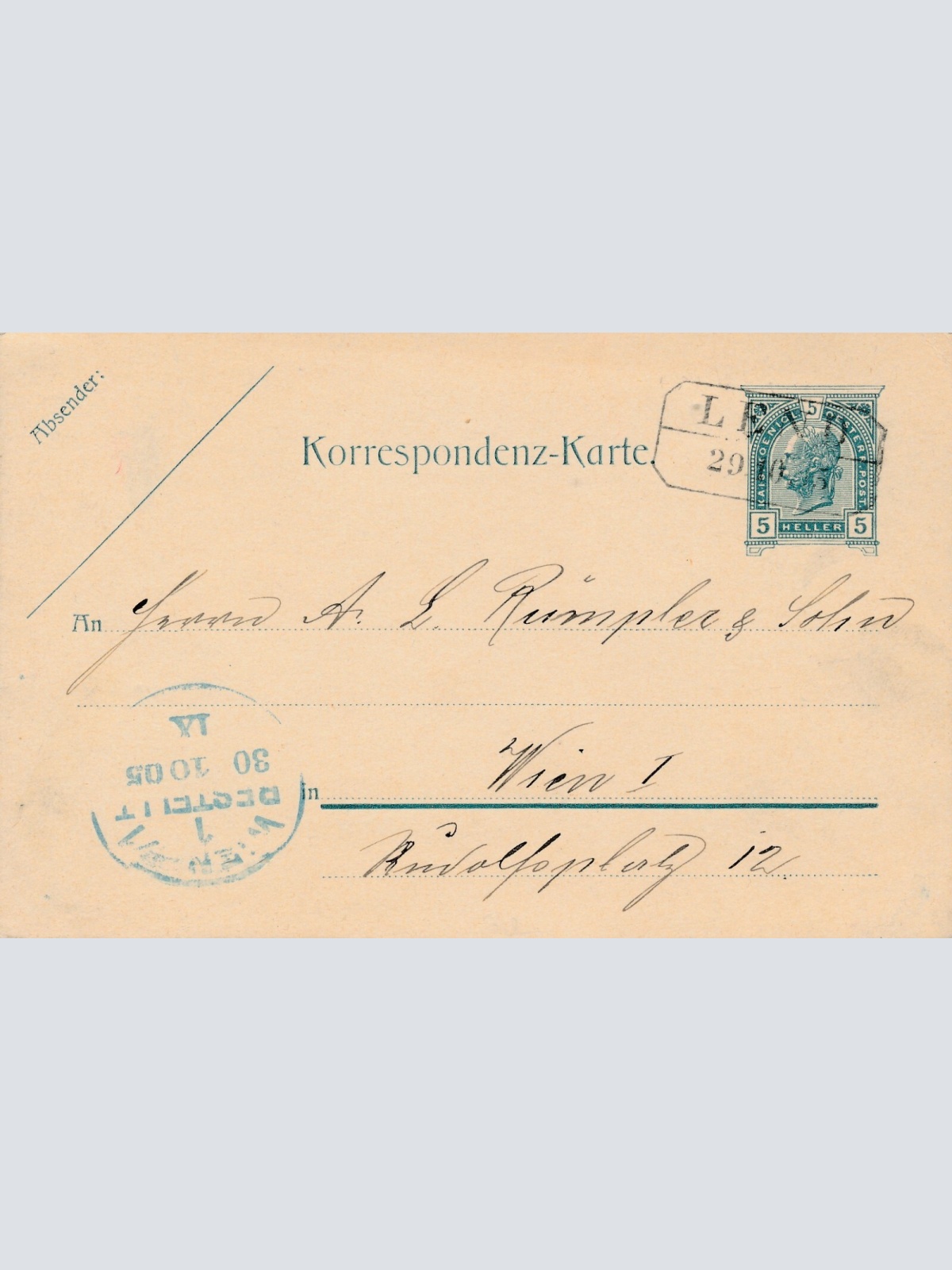 5 Heller Ganzsachen - Karte 1915 aus Lenu mit Kastenstempel (11396)---
