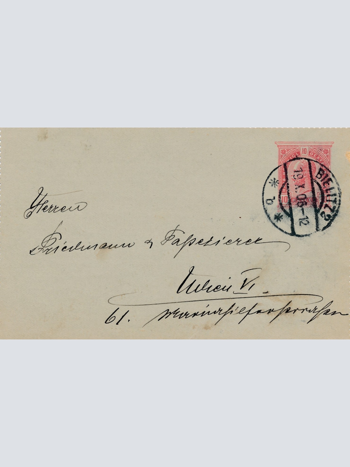 10 Heller - Ganzsachen - Kartebrief 1906 aus Bielitz (11323)