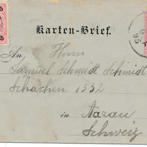 5 Kreuzer - Ganzsachen - Kartebrief 1895 aus Bregenz (11324)