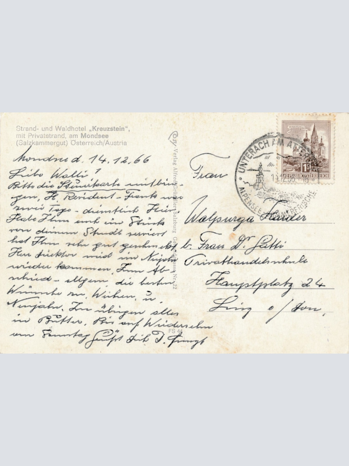 AK aus Mondsee mit Waldhotel Kreuzstein Oberösterreich Ansichtskarte (11302)