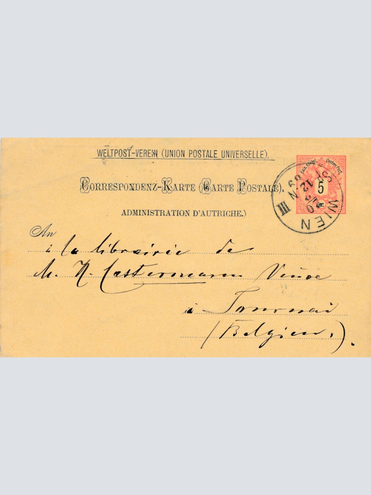 5 Kreuzer - Ganzsachen - Karte aus 1889 aus Wien (11341)