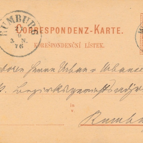 2 Kreuzer - Ganzsachen Karte 1876 aus Warnsdorf (11146)