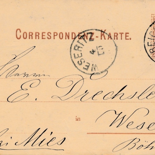 2 Kreuzer - Ganzsachen Karte 1883 aus Reichenberg (11151)