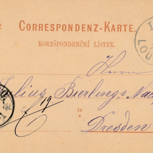 2 Kreuzer - Ganzsachen Karte 1877 aus Laun (11139)