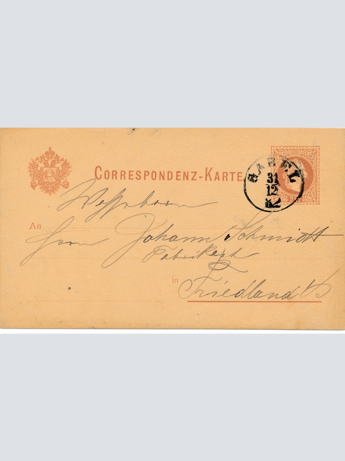 2 Kreuzer - Ganzsachen Karte 1882 aus Gabel (11130)