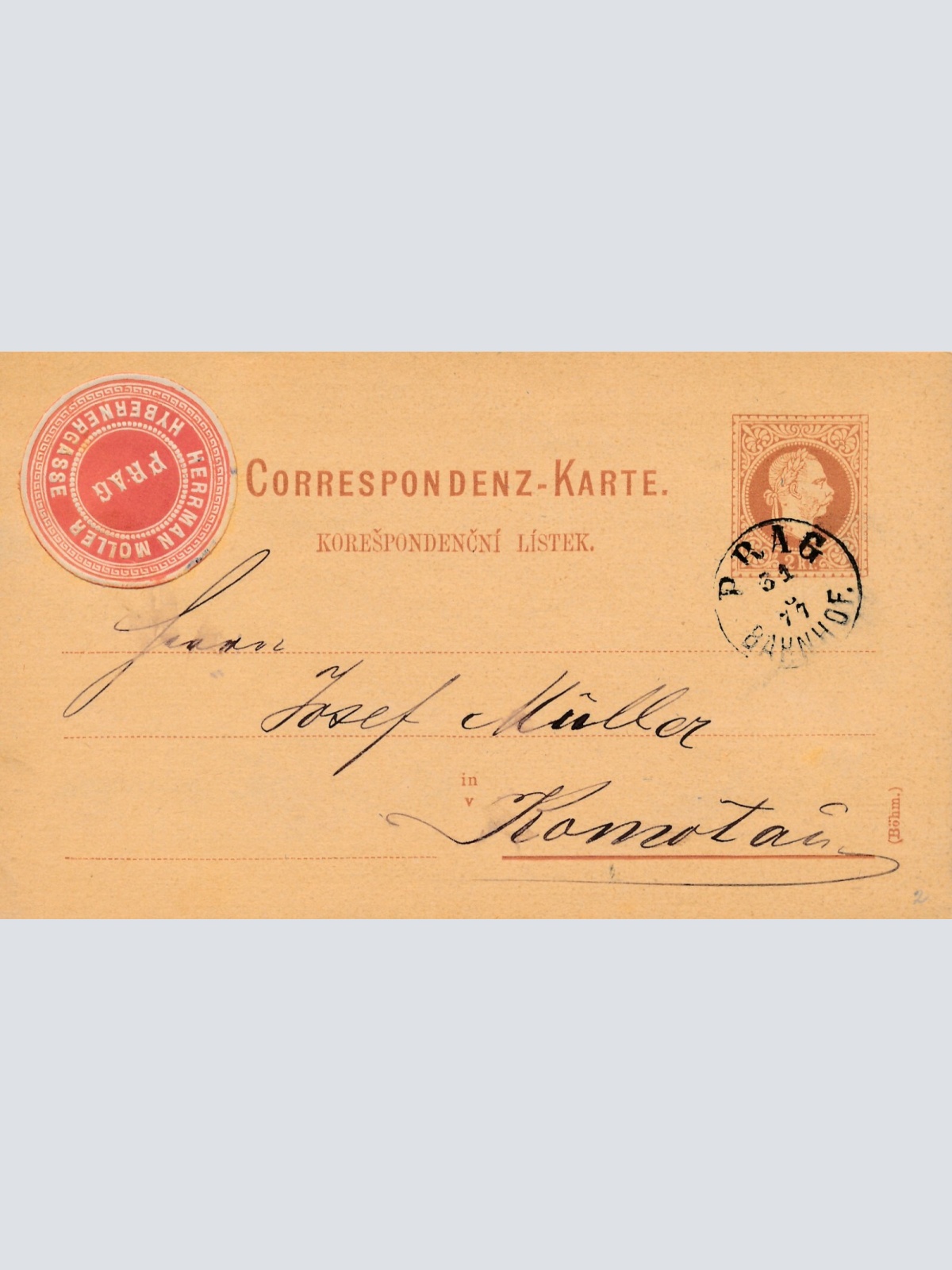 2 Kreuzer - Ganzsachen Karte 1877 aus Prag (11136)