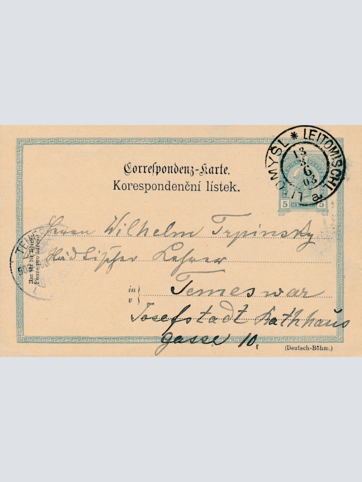5 Heller Ganzsachen - Karte 1903 aus Leitomischl (11612)