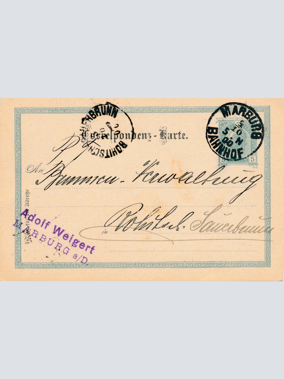 5 Heller Ganzsachen - Karte 1900 aus Maarburg Bahnhof (11613)