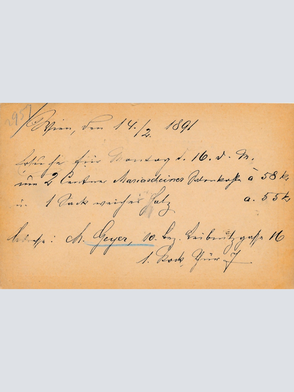 2 Kreuzer Ganzsachen - Karte 1891 aus Wien Favoriten (11172)