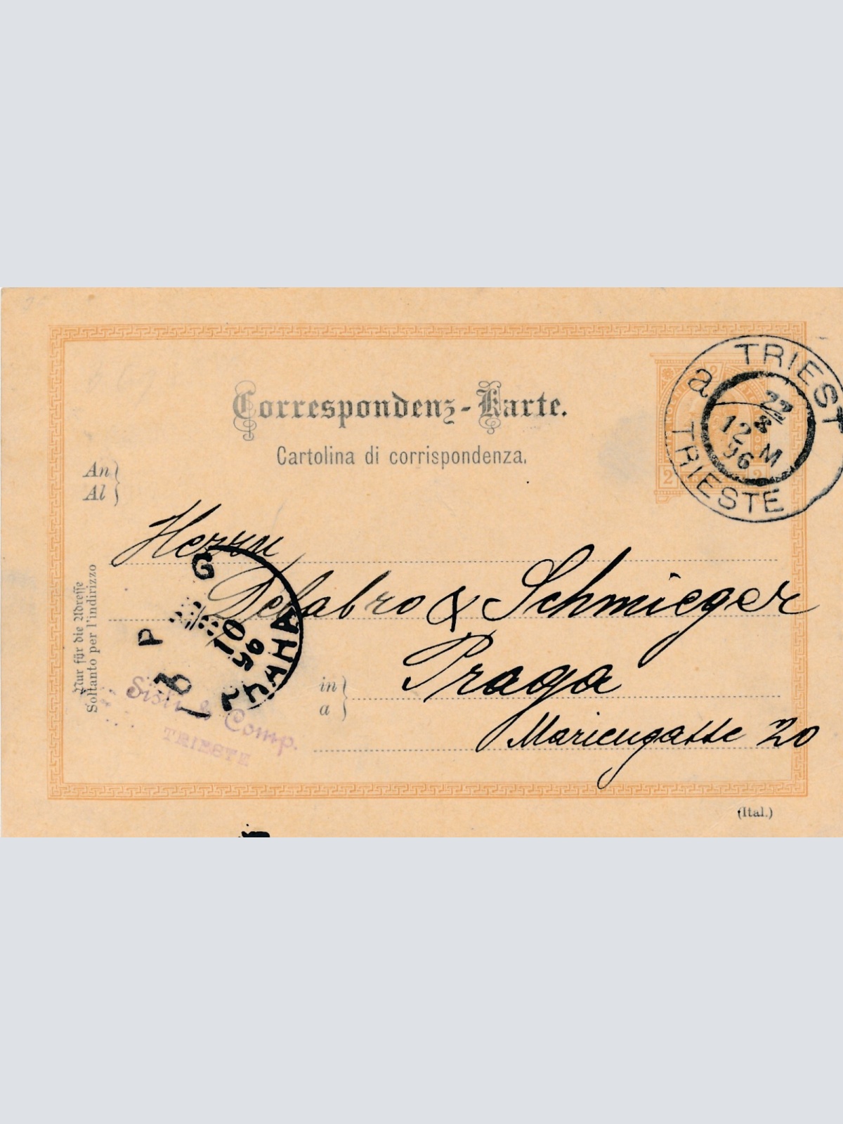 2 Kreuzer Ganzsachen - Karte (Ital) 1896 aus Triest (11598)