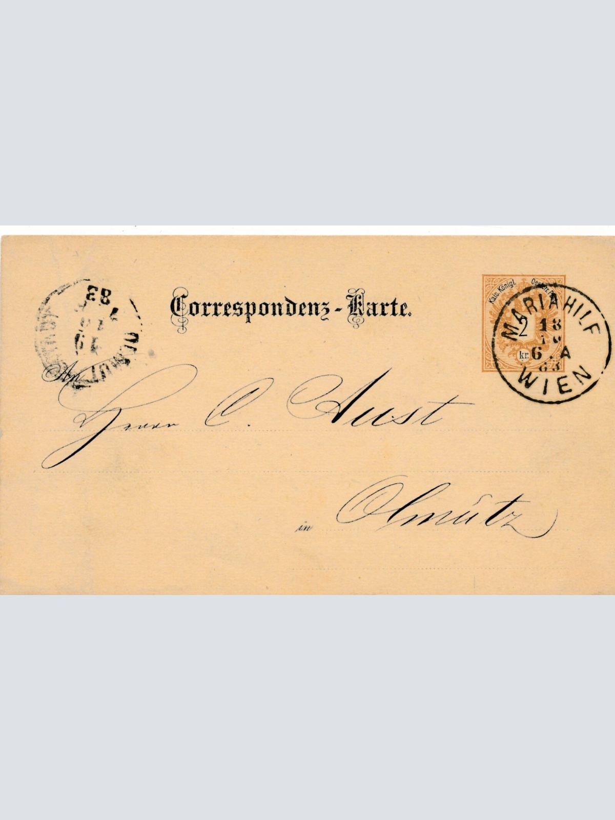 2 Kreuzer Ganzsachen - Karte 1883 aus Wien Mariahilf (11177)