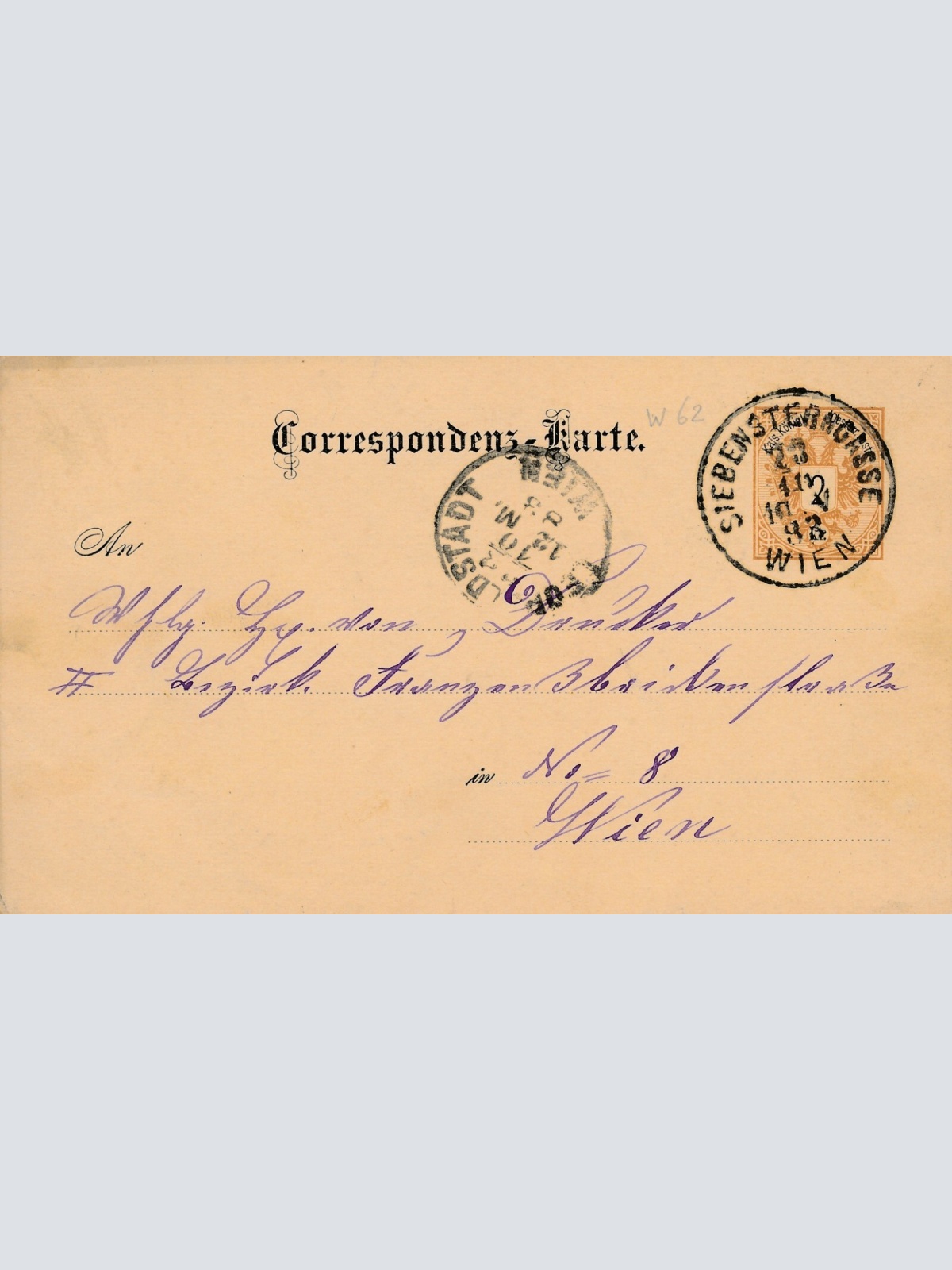 2 Kreuzer Ganzsachen - Karte 1893 aus Wien Siebensterngasse (11168)