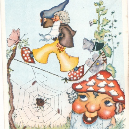 Motiv - Karte von zwei Zwergen mit Pilz und Spinnennetz Ansichtskarte (10046)