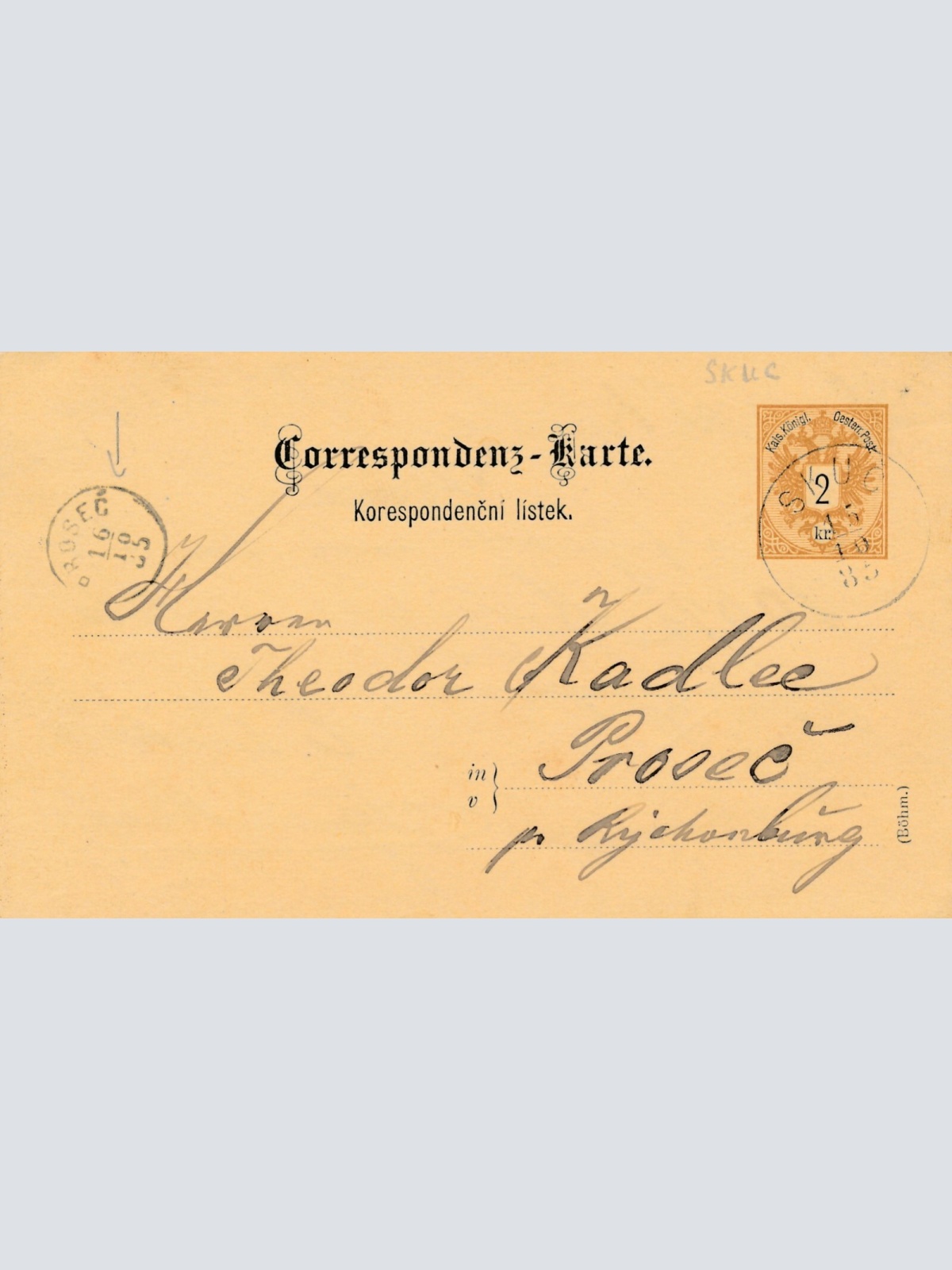 2 Kreuzer Ganzsachen - Karte 1885 aus Skuc (11164)