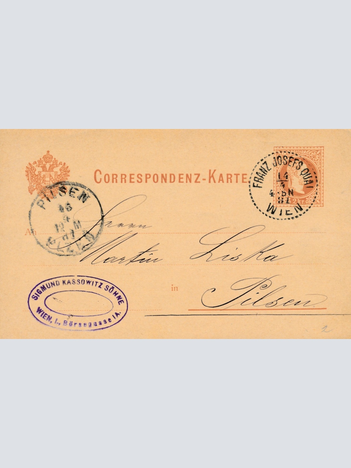 2 Kreuzer Ganzsachen - Karte 1881 aus Wien Franz Josef Quai (11182)