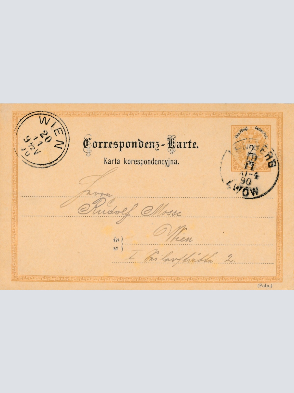 2 Kreuzer Ganzsachen - Karte 1890 aus Lemberg (11190)