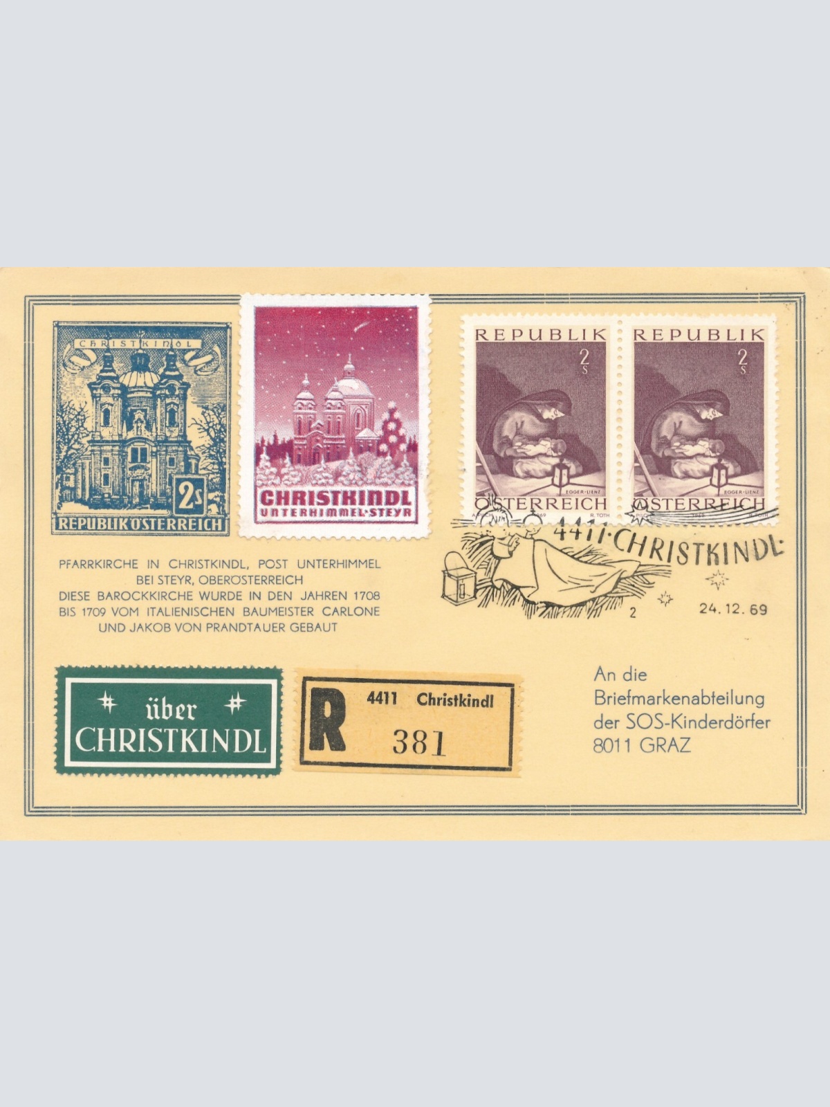 Christkindl - Reco - Karte 24.12.1969 + Vignette (11584)