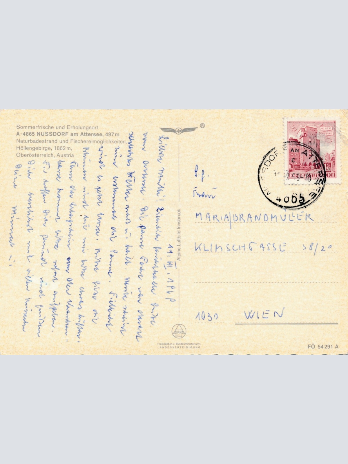 Alpine - Luftbild aus Nussdorf am Attersee Oberösterreich Ansichtskarte (11576)