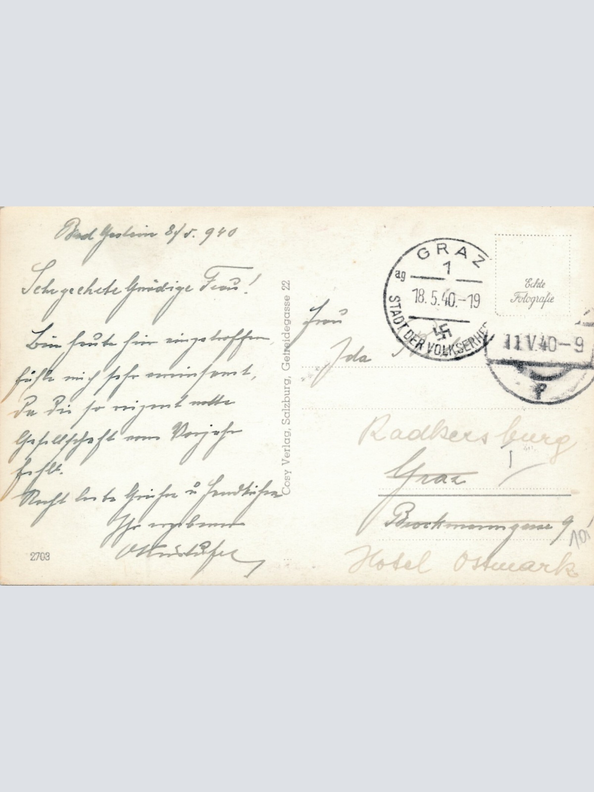 AK aus Badgastein mit Hotel Münchner Hof Salzburg Ansichtskarte (11701)