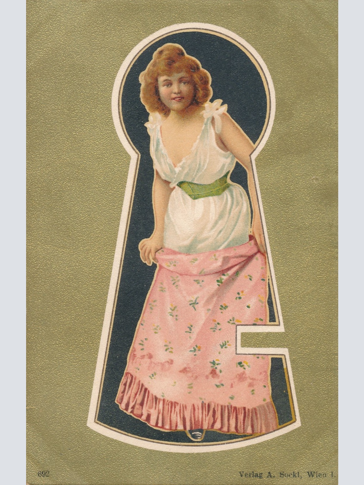 AK Schlüssellochkarte Frau im Schlüsselloch  (10751)