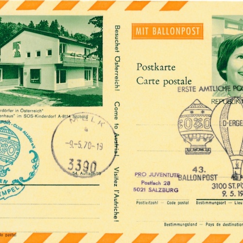 43. Ballonpost St. Pölten auf Bildpostkarte 1970 Stübing bei Graz (11496)