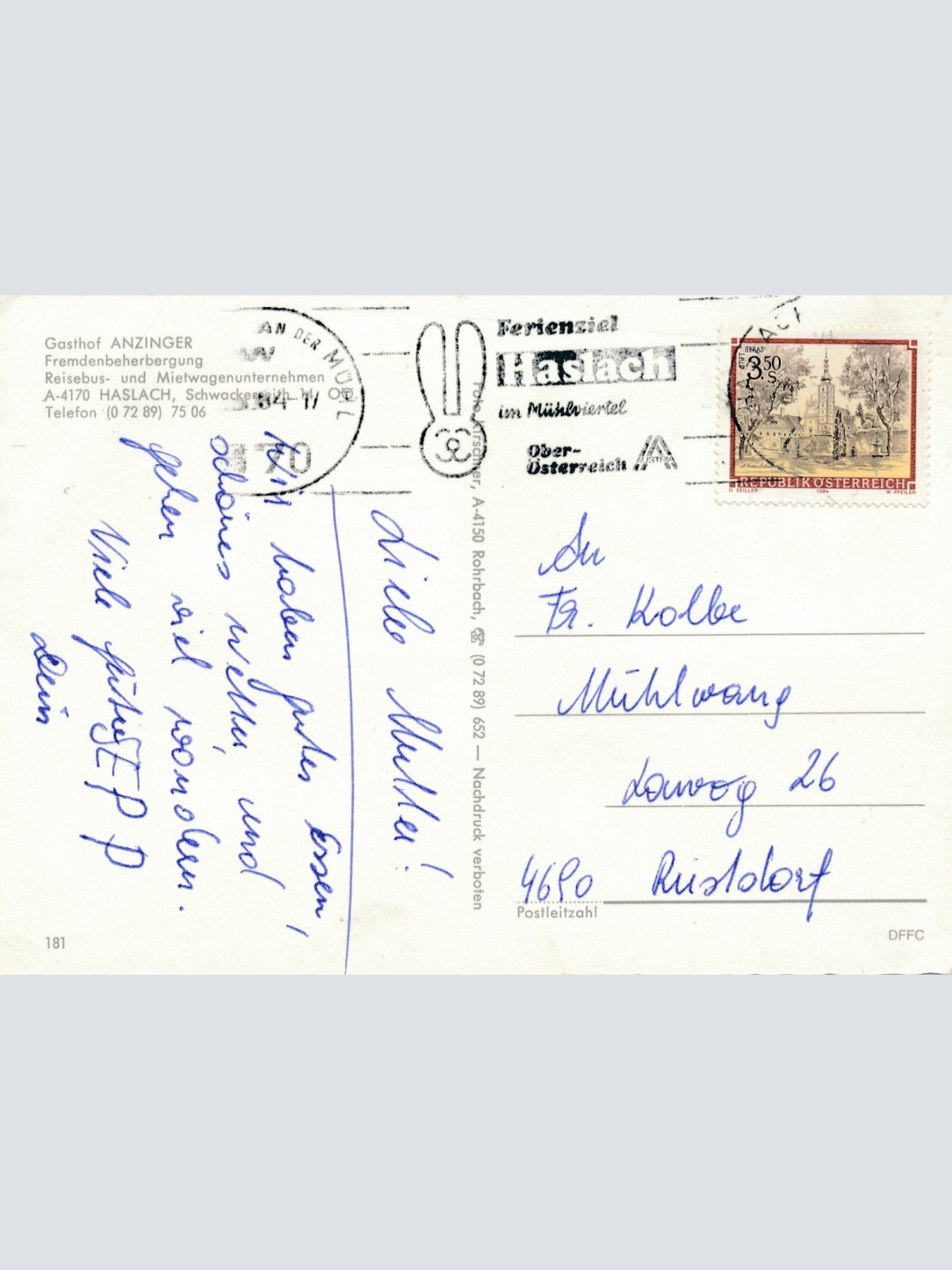 AK aus Haslach mit Gasthof Anzinger Oberösterreich Ansichtskarte (11518)