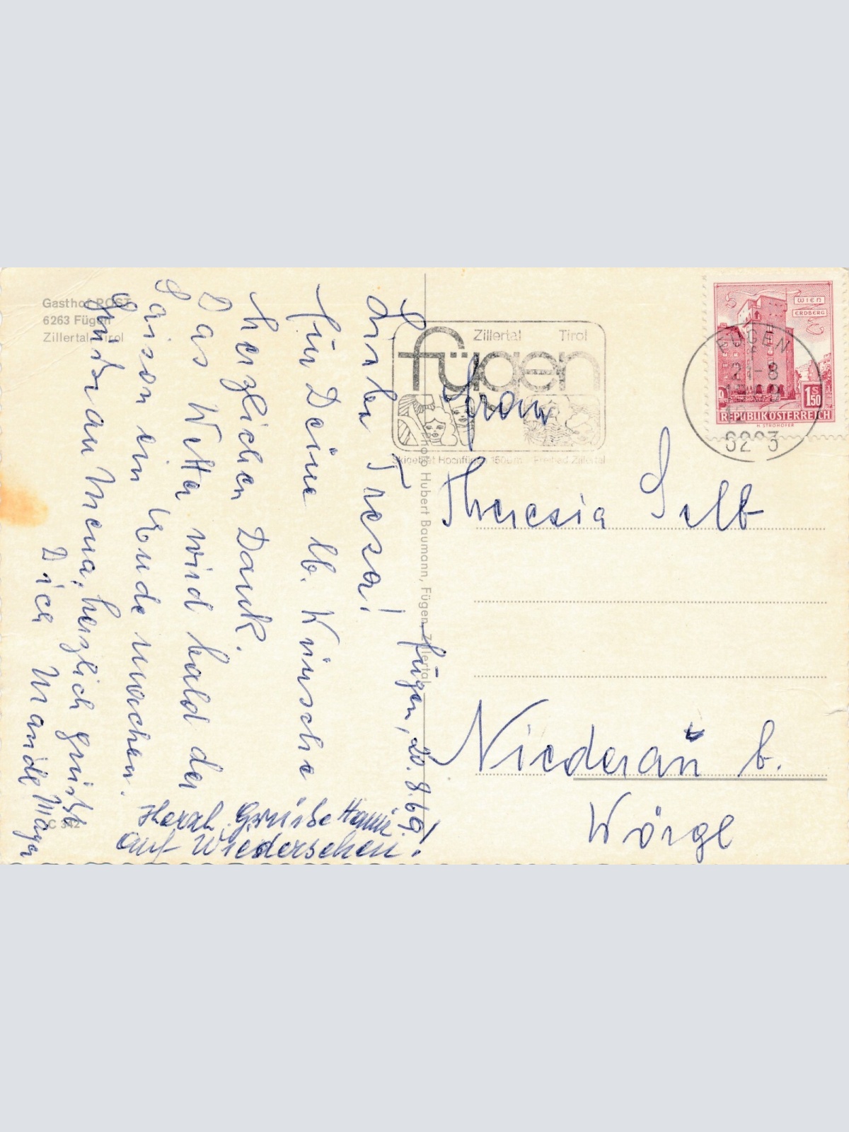 AK aus Fügen Gasthof Post Tirol Ansichtskarte (11770)