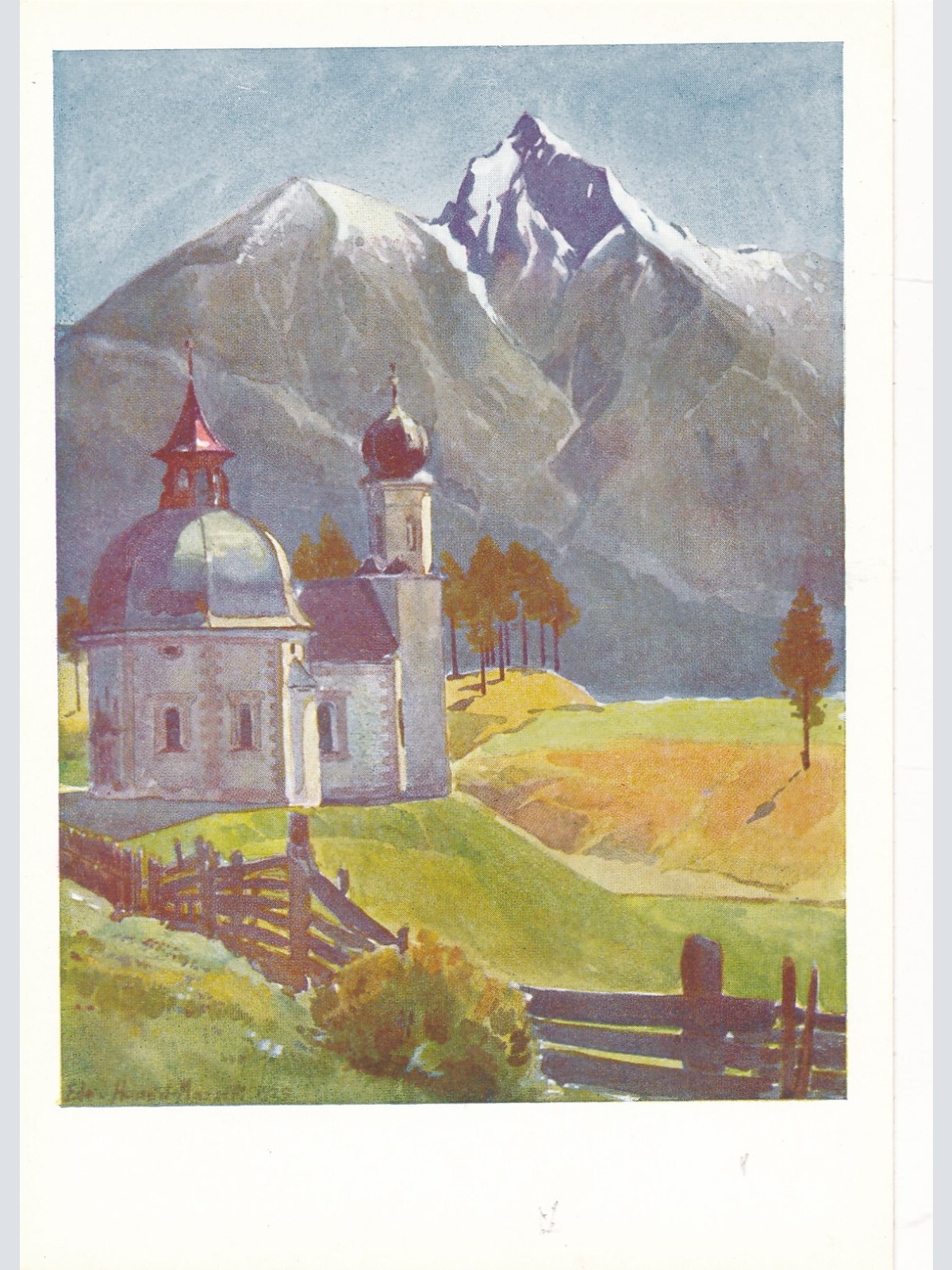 AK Künstlerserie aus Seefeld Seekirchl geg. Reitherspitze Ansichtskarte (11777)