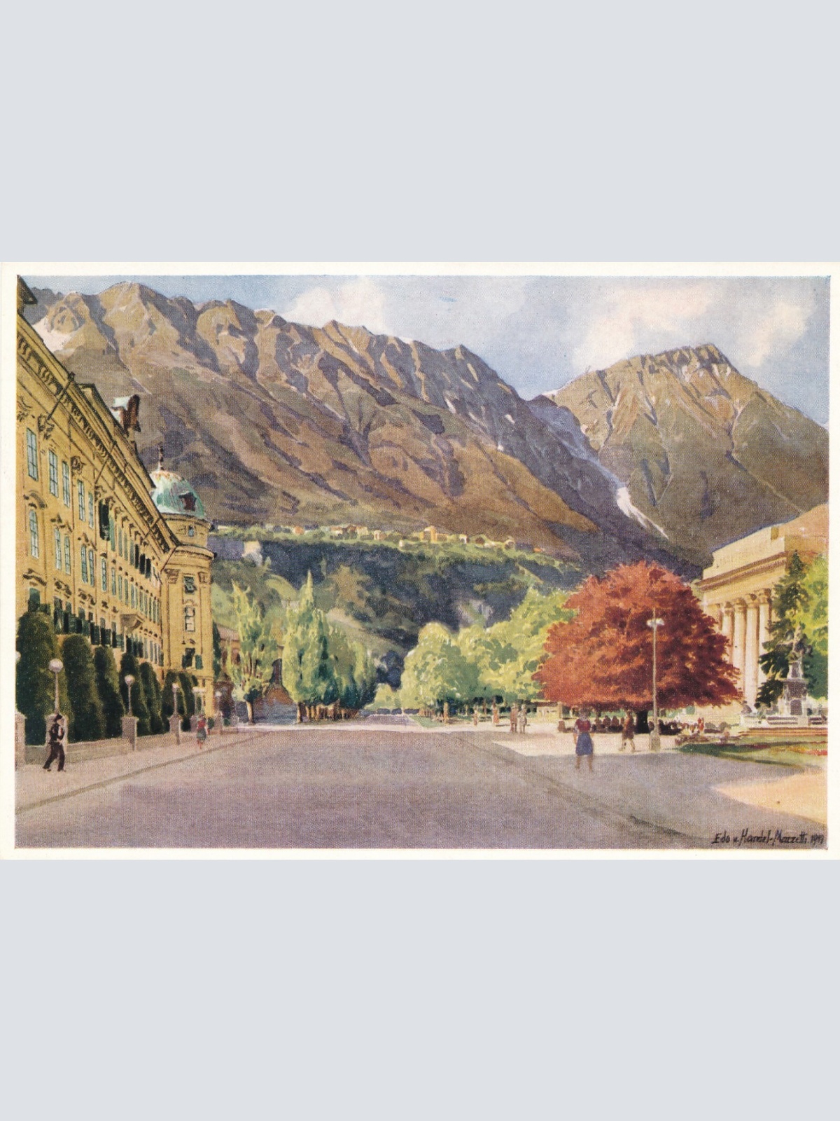 AK Künstlerserie aus Innsbruck Rennweg gegen Hungerburg Ansichtskarte (11787)