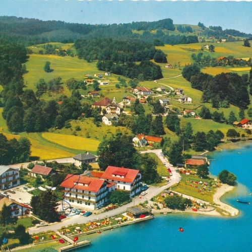 AK aus Unterach am Attersee Oberösterreich Fliegerfoto Ansichtskarte (J329)