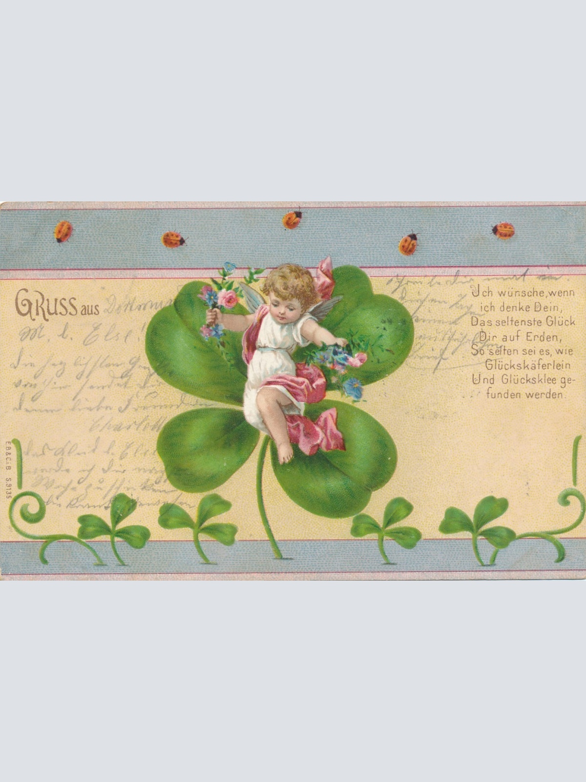 Motiv - Karte gruss aus Dortmund Kleeblatt mit Engel Ansichtskarte (11476)