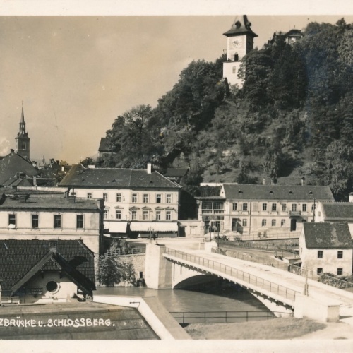 AK aus Bruck mit Mürzbrücke und Schlossberg Steiermark Ansichtskarte (12630)