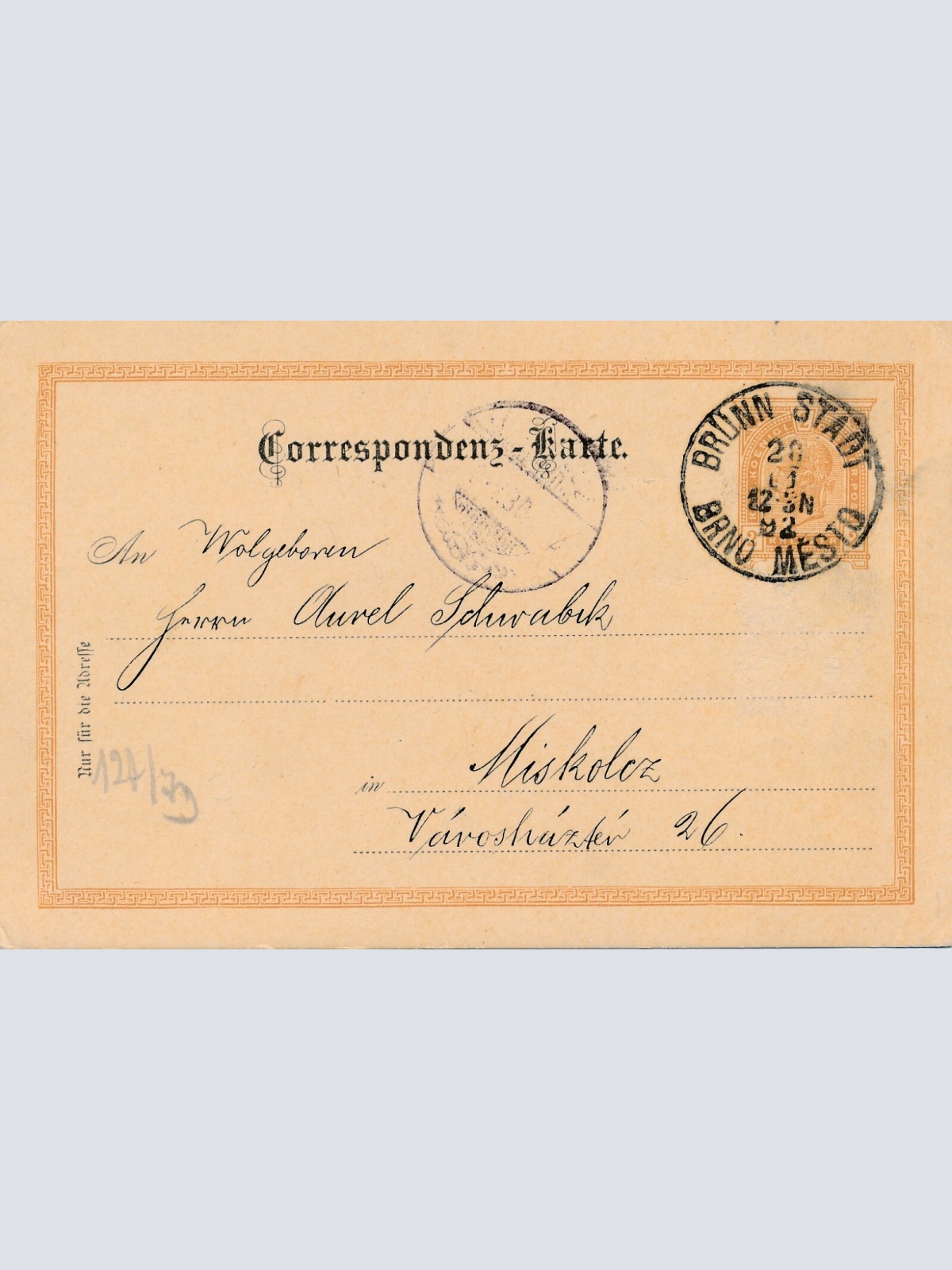 2 Kreuzer Ganzsachen - Karte 1892 aus Brünn Stadt (12533)