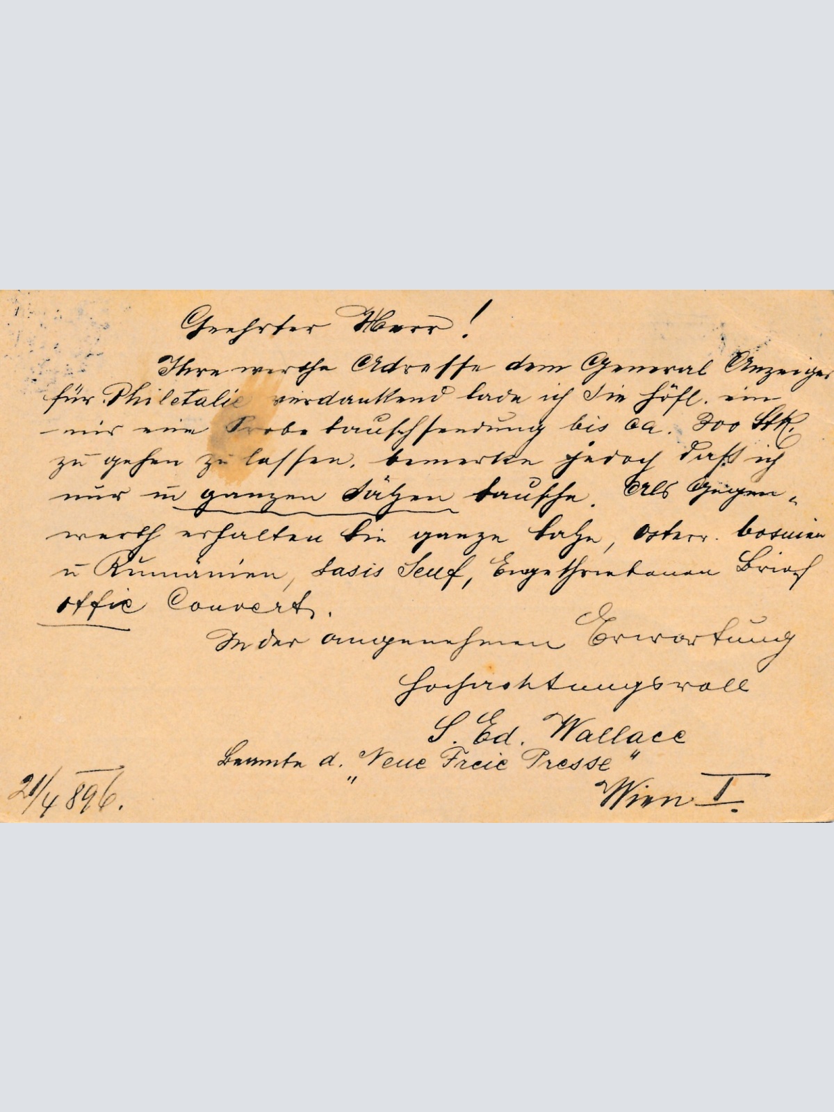 5 Kreuzer - Ganzsachen - Karte 1896 aus Wien (12317)