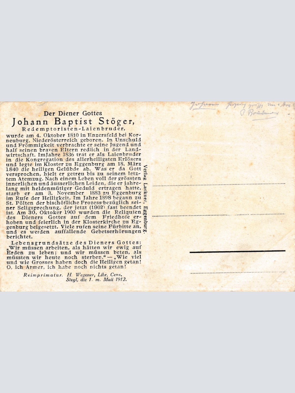 AK Grab d. Ehrw D.G. Joh. Baptist Kloster Eggenburg Ansichtskarte (12680)