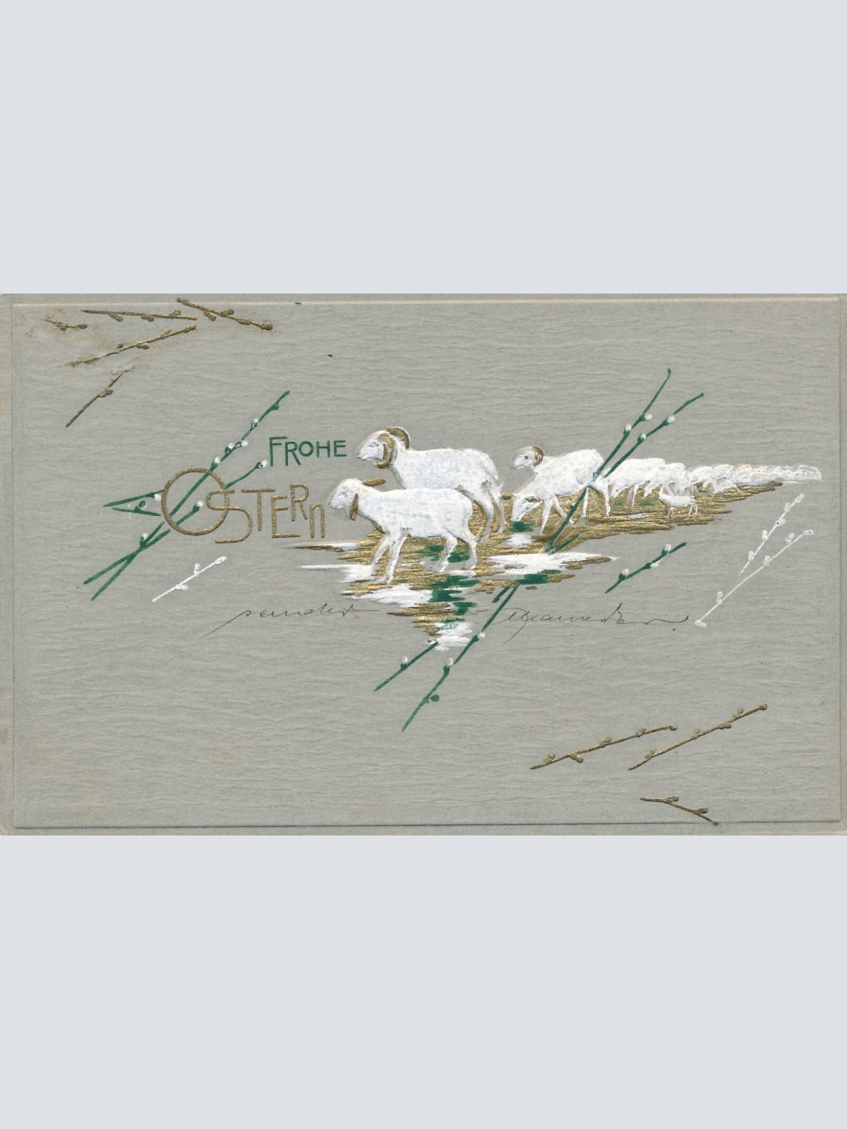 Präge - Motiv - Karte Frohe Ostern mit Schafen Ansichtskarte (12652)