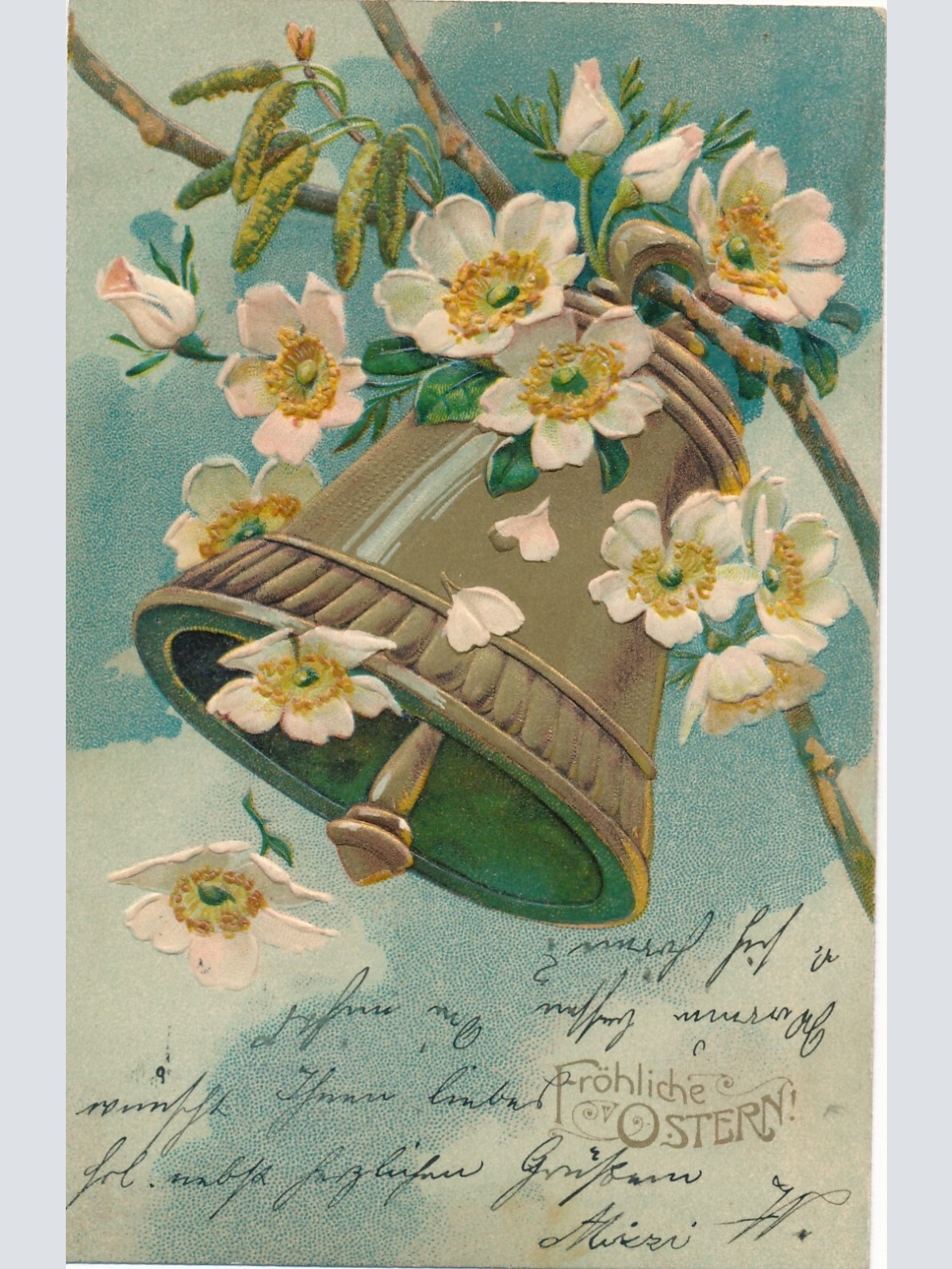 Präge - Motiv - Karte Frohe Ostern mit mit Glocke Ansichtskarte (12655)