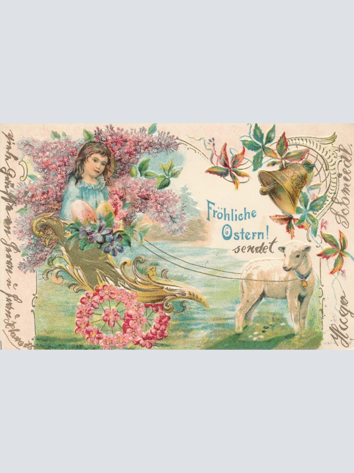 Präge - Motiv - Karte Fröhliche Ostern Schafkutsche Ansichtskarte (11846)