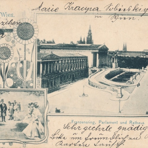 AK gruss aus Wien Franzensring Rathaus und Parlament Ansichtskarte (12482)