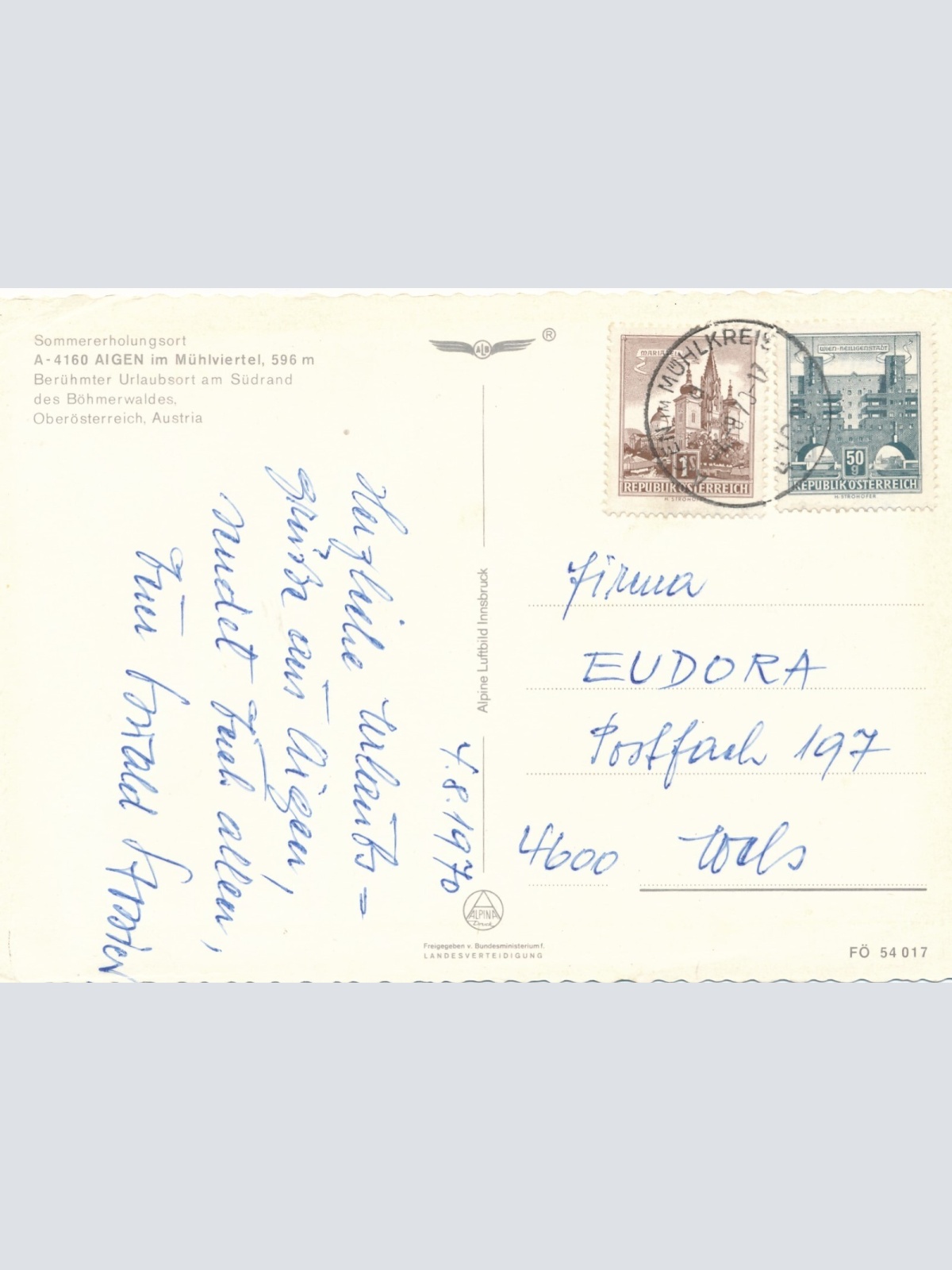 AK aus Aigen Oberösterreich Fliegerfoto Ansichtskarte (J391)