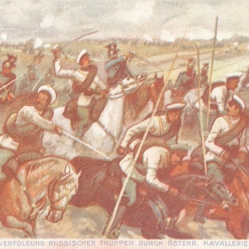 AK Verfolgung Russicher Truppen durch Kavallerie Ansichtskarte (12986)