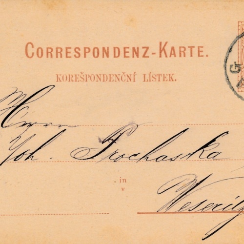 2 Kreuzer - Ganzsachen - Karte 1877 aus Praha - Prag Altstadt (13544)