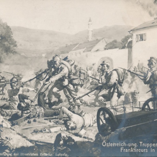 AK Österr. - Ung- Truppen im Kampf Frankitireus in Serbien Ansichtskarte (13520)